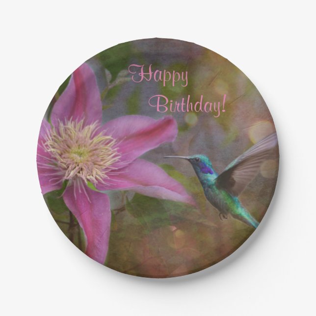 Plato De Papel Hummingbird feliz cumpleaños (Anverso)
