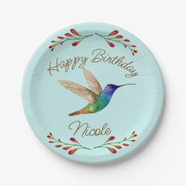 Plato De Papel Hummingbird feliz cumpleaños
