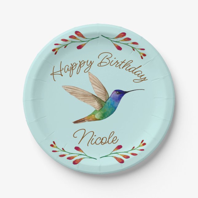 Plato De Papel Hummingbird feliz cumpleaños (Anverso)