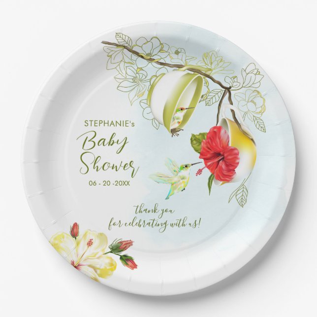 Plato De Papel Hummingbird Tea Fiesta Baby Shower (Anverso)