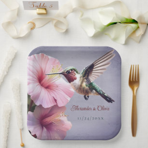 Plato De Papel Hummingbird y Boda de Hibiscus Morado