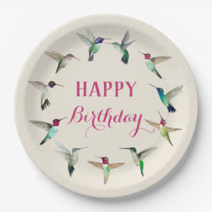 Plato De Papel Hummingbirds Placas de papel de cumpleaños felices