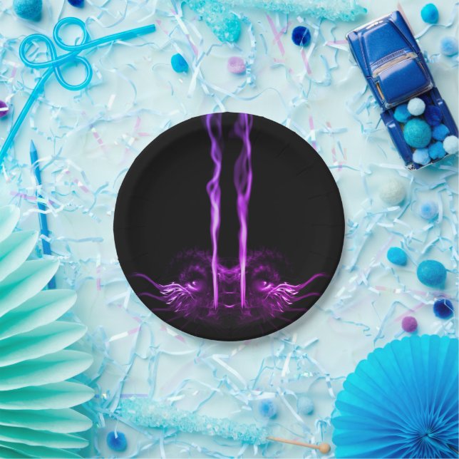 Plato De Papel Humo de dragón negro y morado (Fiesta)