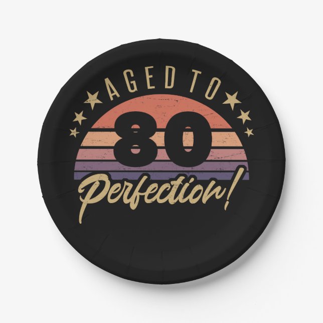 Plato De Papel Humor retro 80 cumpleaños (Anverso)