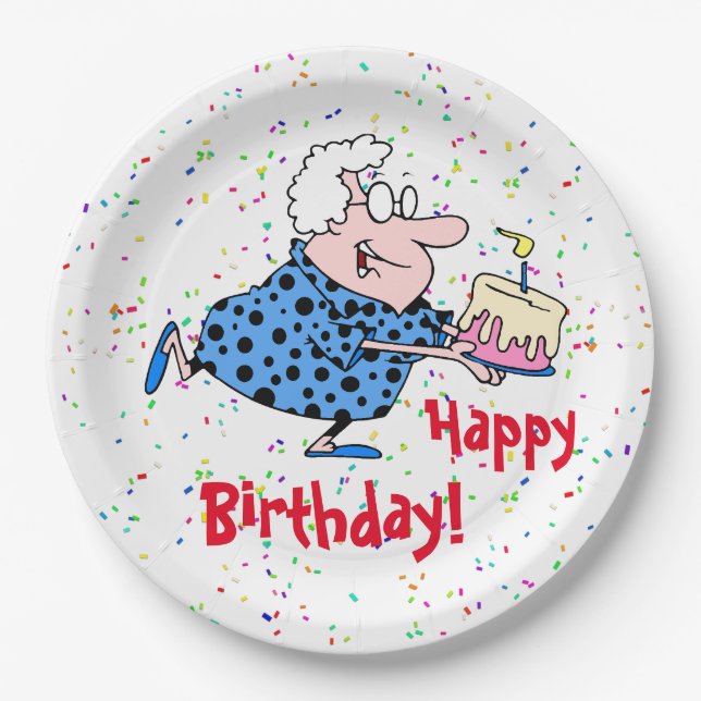 Plato De Papel Humorous Grandma Birthday Cake Party Paper (Anverso)