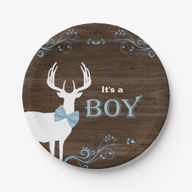 Plato De Papel Hundiendo a Deer Boy Baby Shower (Anverso)