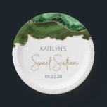 Plato De Papel Hunter Green Gold Agate Sweet 16 Birthday Party<br><div class="desc">Estas modas Dulce Dieciséis platos de papel de fiesta de 16 años presentan una imagen de acuarela de una agate geodésica en tonos de verde cazador con finas notas de purpurina de oro. Las palabras "Dulce Dieciséis" aparecen en un falso purpurina de oro en un tipo de letra decorativa y...</div>