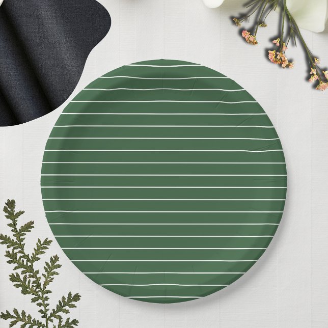 Plato De Papel Hunter Green y White Thin Horizontal Striping (Subido por el creador)