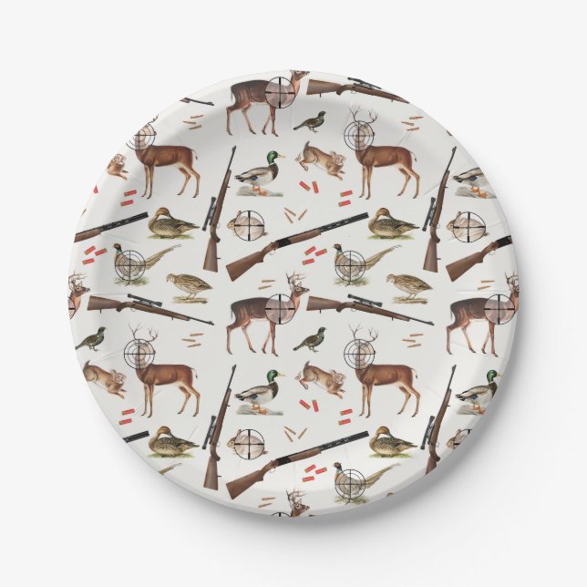 Plato De Papel Hunting Wildlife Outdoorsman Pattern (Anverso)