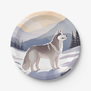 Plato De Papel Husky de Alaska   Acuarela de Mountain Dog