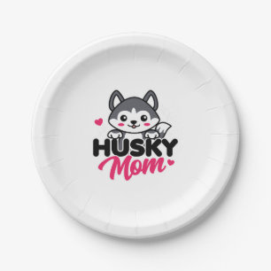 Plato De Papel Husky Dog Mom Cute Kawaii Design