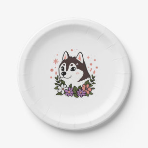 Plato De Papel Husky Flowers Dog Lover Malamute