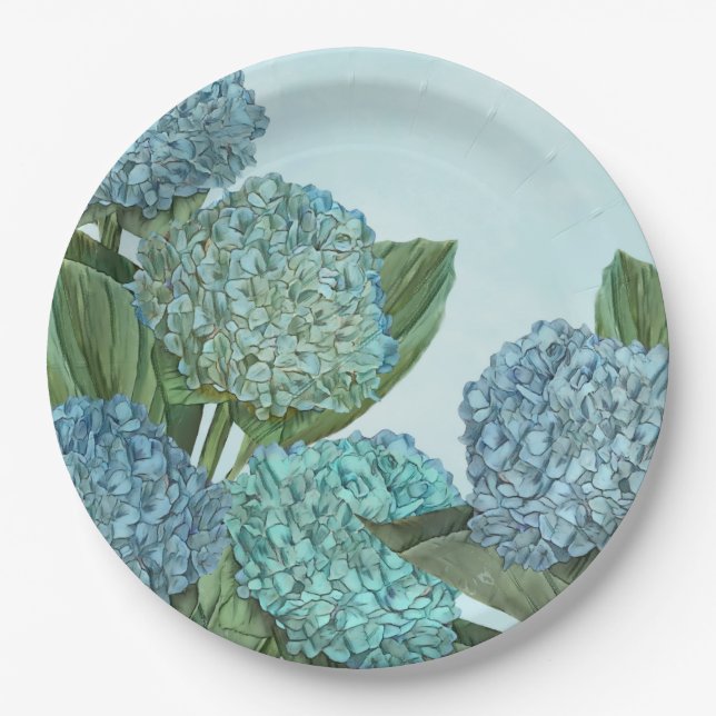 Plato De Papel Hydrangea Azul de verano Bouquet (Anverso)