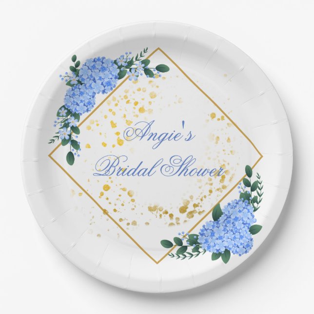 Plato De Papel Hydrangea Azul Personalizada (Anverso)