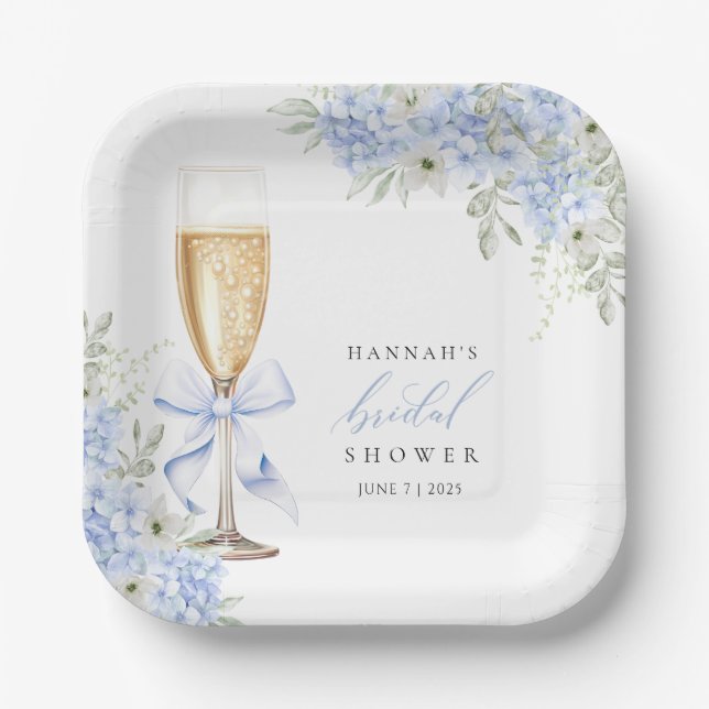 Plato De Papel Hydrangea Blue Floral Bridal Shower (Anverso)