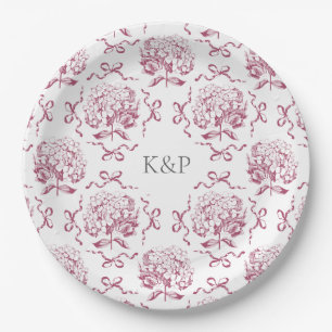 Plato De Papel Hydrangea Bow del tocador rosado preppy con nombre