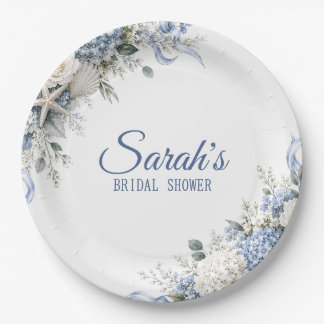 Plato De Papel Hydrangea Coastal Bridal Shower Personalized