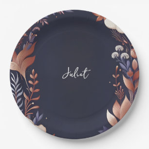 Plato De Papel Hydrangea Metallic Pure Navy Blue Bridal Shower