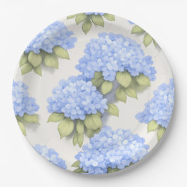 Plato De Papel Hydrangea Plates | Elegant Ivory Blue Floral Party
