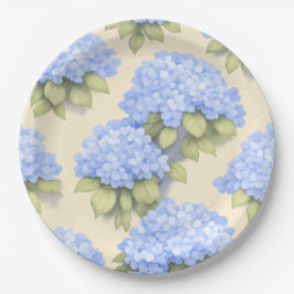 Plato De Papel Hydrangea Plates | Elegant Lemon Blue Floral Party
