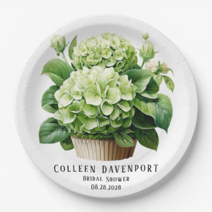 Plato De Papel Hydrangea Verde Mariposa Floral Ducha de novia