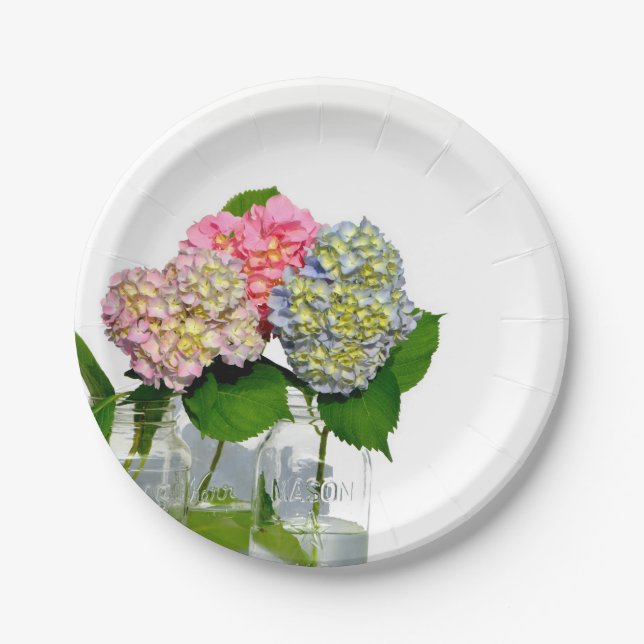Plato De Papel Hydrangea y Mason jar (Anverso)