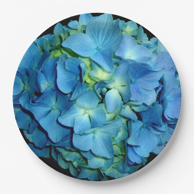 Plato De Papel Hydrangeas Blue | foto floral azul (Anverso)
