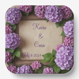 Plato De Papel Hydrangeas púrpura y rosa