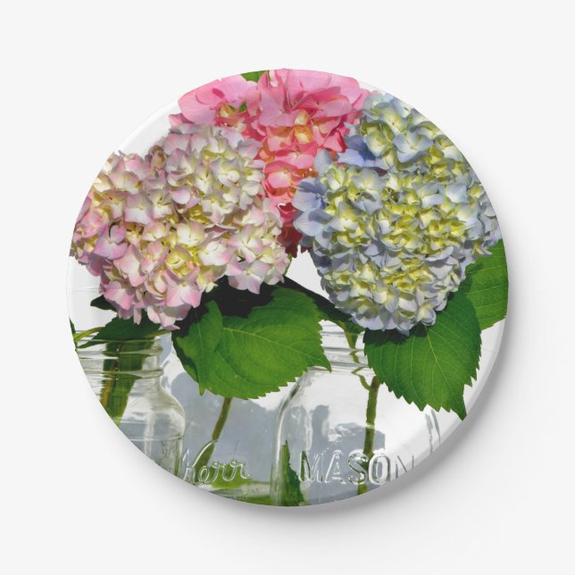 Plato De Papel Hydrangeas y Mason jar (Anverso)