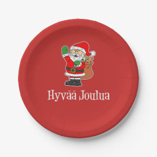 Plato De Papel Hyvaa Joulua Navidades finlandeses Santa (RED)