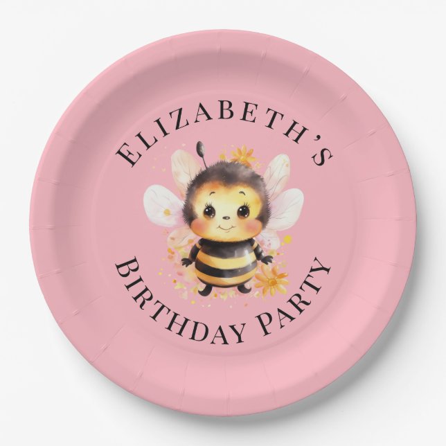 Plato De Papel I Bee-Two Chica Birthday Party (Anverso)