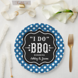 Plato De Papel I Do BBQ Blue Gingham Boda