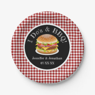 Plato De Papel I Do y BBQ Red Gingham Hamburger Casual Boda