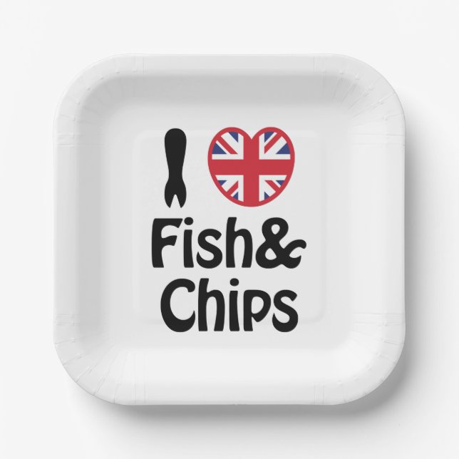 Plato De Papel I Heart [Love] Fish & Chips (Anverso)