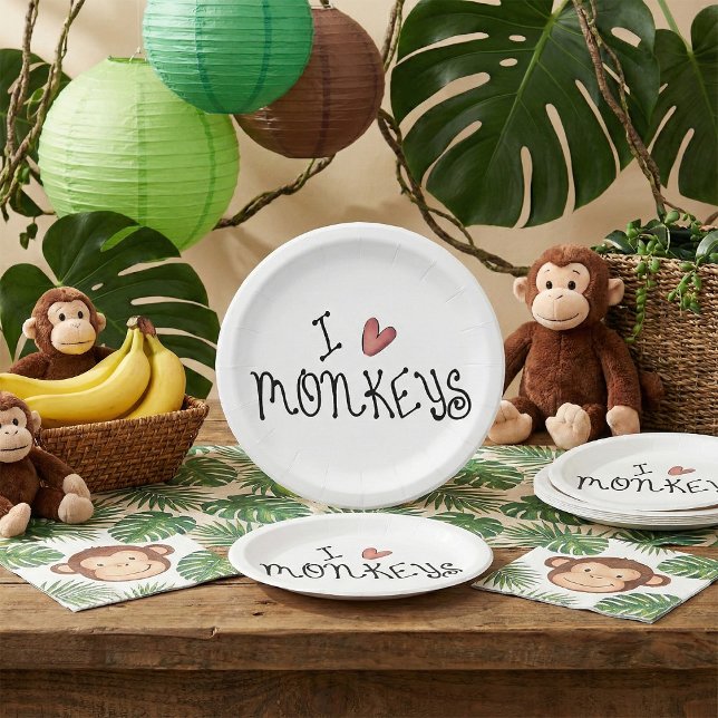 Plato De Papel I Love Monkeys Cute Handwritten Typography (Subido por el creador)