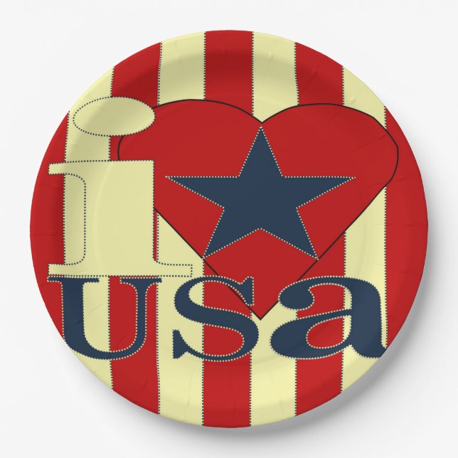 Plato de papel I Love USA (Anverso)