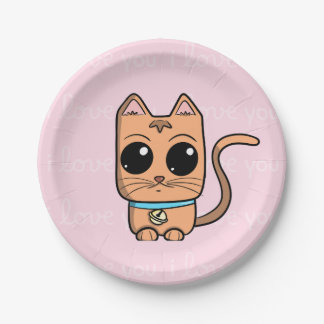 Plato De Papel I Love You, Cute Caramel Cat Illustration Art Prin