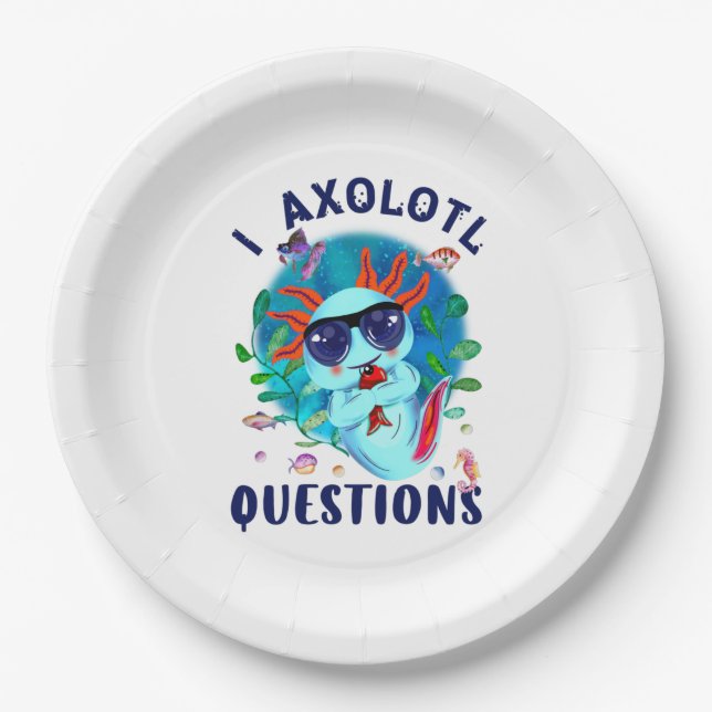 Plato De Papel I Preguntas Axolotl, Cute Axolotl Cita (Anverso)