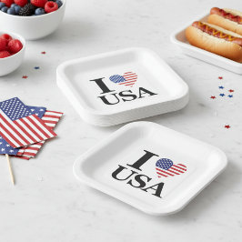 PLATO DE PAPEL "I ❤️ USA"