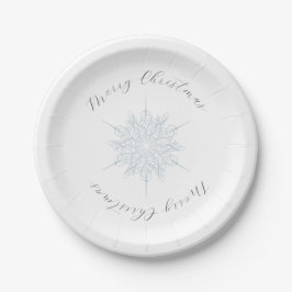 Plato De Papel Ice Blue Snowflake Feliz Navidad