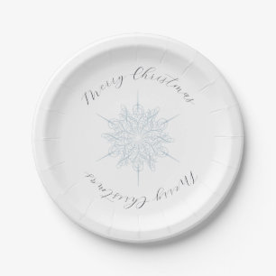 Plato De Papel Ice Blue Snowflake Feliz Navidad