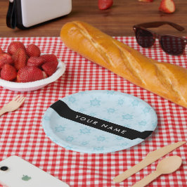 Plato De Papel Ice Blue Snowflakes, su nombre, Personalice