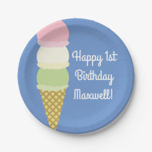 Plato De Papel Ice Cream Cone Cute 1er Cumpleaños Plates