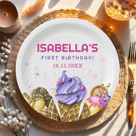 Plato De Papel Ice Cream Primer Fiesta de Cumpleaños