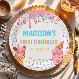 Plato De Papel Ice Cream Primer Fiesta de Cumpleaños