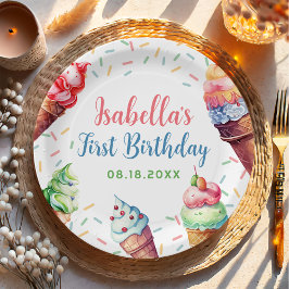 Plato De Papel Ice Cream Primer Fiesta de Cumpleaños