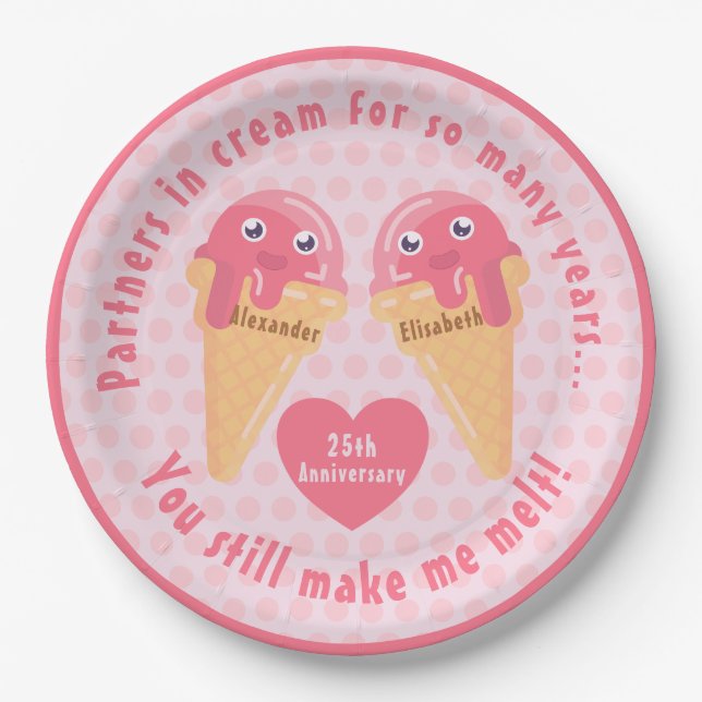 Plato De Papel Ice Cream Scoops Cute Romántico El día de San Vale (Anverso)