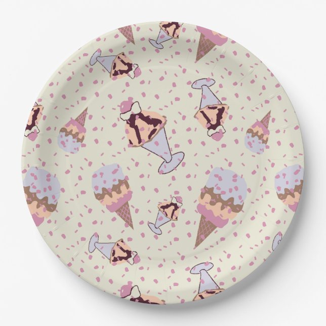Plato De Papel Ice Cream Sundae Pastel Summer Pattern (Anverso)