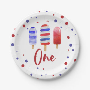 Plato De Papel Ice Pops One Red White Blue Primer Cumpleaños