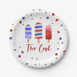 Plato De Papel Ice Pops Two Guay Red White Blue Segundo Cumpleaño
